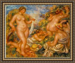 Le Vertige, Idylle Framed Paintings - Les baigneuses by Pierre Auguste Renoir