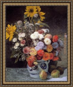 Pierre-auguste Framed Paintings - Mixed Flowers In An Earthware Pot by Pierre Auguste Renoir
