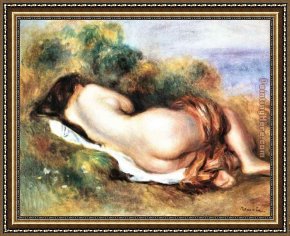 Pierre-auguste Cot Framed Paintings - Reclining Nude by Pierre Auguste Renoir