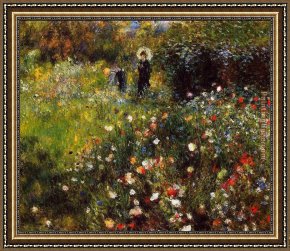Lovers Man And Woman Framed Paintings - Summer Landscape Aka Woman With A Parasol In A Garden by Pierre Auguste Renoir