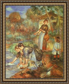Pierre-auguste Framed Paintings - The Washer-Women by Pierre Auguste Renoir