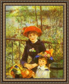 Pierre-auguste Cot Framed Paintings - Two Sisters (On the Terrace) by Pierre Auguste Renoir