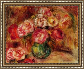 The Broken Vase Framed Paintings - Vase of Flowers II by Pierre Auguste Renoir