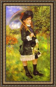 Young Girl Reading Framed Paintings - Young Girl with Parasol (Aline Nunes) by Pierre Auguste Renoir