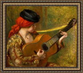 Woman with a Parasol 1 Framed Paintings - Young Spanish Woman with a Guitar by Pierre Auguste Renoir