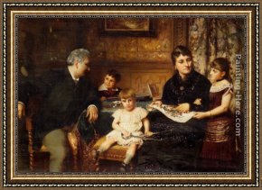 Nicolaes Woutersz Van Der Meer Framed Paintings - Portrait of a Family Gathered Around a Table by Pierre Jan van der Ouderaa