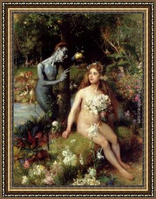 Der Jubil Framed Paintings - The Temptation Of Eve by Pierre Jan van der Ouderaa