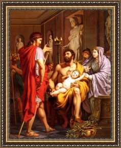 El Vendador De Alcatraces (the Vendor of Alcatraces) Framed Paintings - Themistocle, Banni D'Athenes, Se Rend Suppliant Chez Admete, Roi Des Molosses by Pierre Joseph Francois