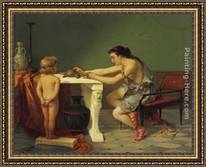 Feeding Framed Paintings - Feeding the Turtle by Pierre Oliver Joseph Coomans