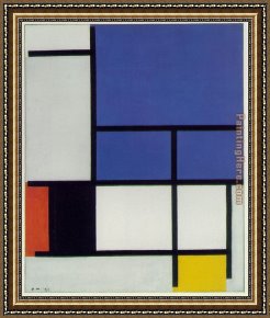 Composition II in Red Blue And Yellow Framed Paintings - Composition with Large Blue Plane by Piet Mondrian