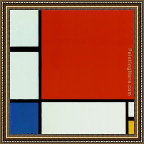 Yellow Framed Paintings - Composition with Red Blue Yellow 2 by Piet Mondrian