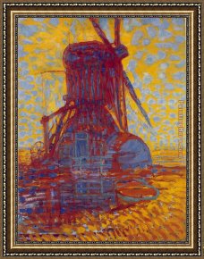 Piet Mondrian Framed Paintings - Mill in Sunlight by Piet Mondrian