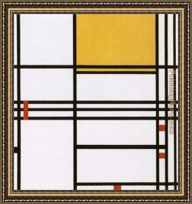Yellow Framed Paintings - omposition with Black White Yellow and Red by Piet Mondrian