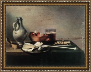 Fantomas Pipe And Newspaper Framed Paintings - Tobacco Pipes and a Brazier by Pieter Claesz