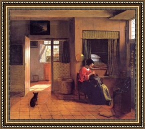 An Algerian Mother And Child Framed Paintings - A Mother and Child with Its Head in Her Lap by Pieter de Hooch