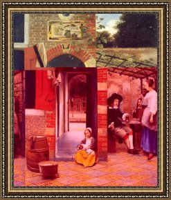 Figure Modern Framed Paintings - Figures Drinking in a Courtyard by Pieter de Hooch