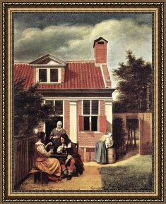 Village in The Snow Framed Paintings - Village House by Pieter de Hooch