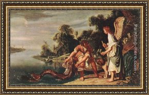 The Departure of Tobias Framed Paintings - The Angel and Tobias with the Fish by Pieter Lastman