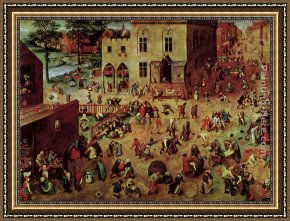 Elders Framed Paintings - Children's Games by Pieter the Elder Bruegel