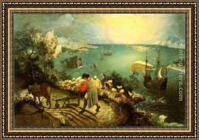 Elders Framed Paintings - Landscape with the Fall of Icarus by Pieter the Elder Bruegel