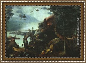 Saints Framed Paintings - Landscape with the Temptation of Saint Anthony by Pieter the Elder Bruegel