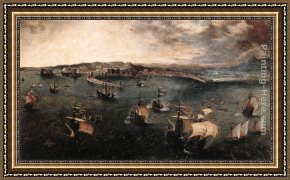 Battle Framed Paintings - Naval Battle in the Gulf of Naples by Pieter the Elder Bruegel