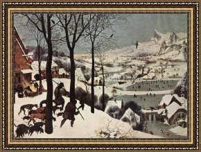 Elders Framed Paintings - The Hunters in the Snow (Winter) by Pieter the Elder Bruegel