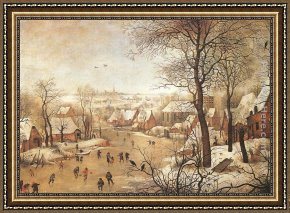 Birds Framed Paintings - Winter Landscape with a Bird-trap by Pieter the Younger Brueghel