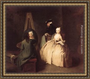 Painter in His Studio, Painting a Musical Company Framed Paintings - Painter in his Studio by Pietro Longhi