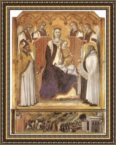 An Angel Awakens The Prophet Elijah Framed Paintings - Madonna with Angels between St Nicholas and Prophet Elisha by Pietro Lorenzetti