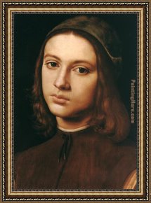 Man with Scythe Framed Paintings - Portrait of a Young Man (detail) by Pietro Perugino