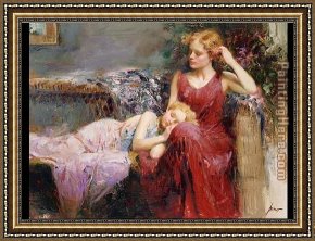Love Framed Paintings - A Mother's Love by Pino