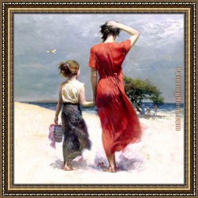 Ducks on a Riverbank on a Sunny Afternoon Framed Paintings - Afternoon Stroll by Pino