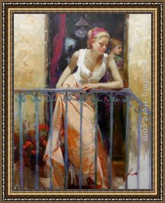 Balcony Framed Paintings - At The Balcony by Pino