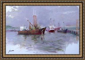 Sydney Harbour Framed Paintings - AT THE HARBOUR by Pino