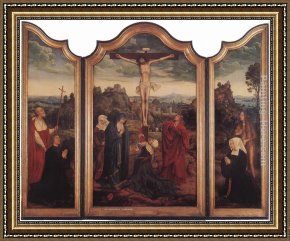 Christ of Saint John of The Cross Framed Paintings - Christ on the Cross with Donors by Quentin Massys