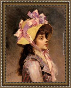 Raimundo De Madrazo Y Garreta Framed Paintings - Portrait Of A Lady In Pink Ribbons by Raimundo de Madrazo y Garreta