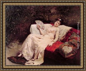 Raimundo De Madrazo Y Garreta Framed Paintings - Reclining Lady by Raimundo de Madrazo y Garreta