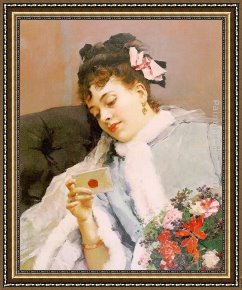 Raimundo De Madrazo Y Garreta Framed Paintings - The Love Letter by Raimundo de Madrazo y Garreta