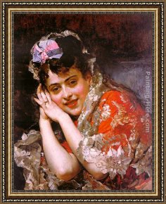 Raimundo De Madrazo Y Garreta Framed Paintings - The Model Aline Masson with a White Mantilla by Raimundo de Madrazo y Garreta