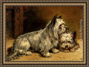 Terriers Framed Paintings - Two Terriers by Ralph Hedley