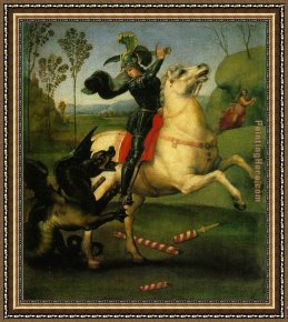Saint Cosmas And Saint Damian Salvaged Framed Paintings - Saint George and the Dragon by Raphael