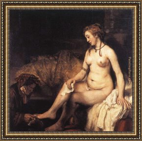 Rembrandt Framed Paintings - Bathsheba at Her Bath by Rembrandt