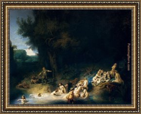 Diana And Acteon Framed Paintings - Diana Bathing with the Stories of Actaeon and Callisto by Rembrandt