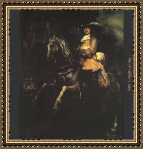 Rembrandt Framed Paintings - Frederick Rihel on Horseback by Rembrandt