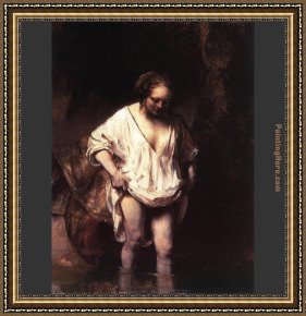 The Wolf River, Kansas Framed Paintings - Hendrickje Bathing in a River by Rembrandt