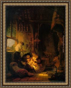 Rembrandt Framed Paintings - Holy Family by Rembrandt