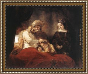 Jacob Jordaens Framed Paintings - Jacob Blessing the Children of Joseph by Rembrandt