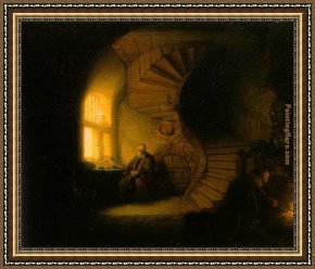 Rembrandt Framed Paintings - Philosopher in Meditation by Rembrandt