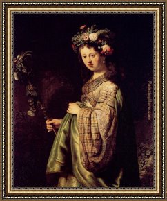 Saskia As Flora Framed Paintings - Saskia As Flora by Rembrandt